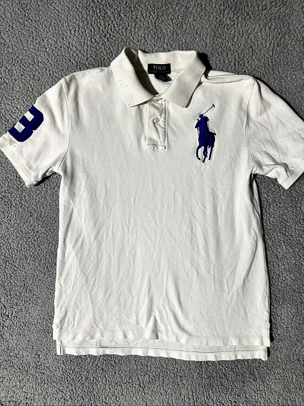 Polo Ralph Lauren Big Pony Men’s White Polo Shirt Blue #3 Logo Size L